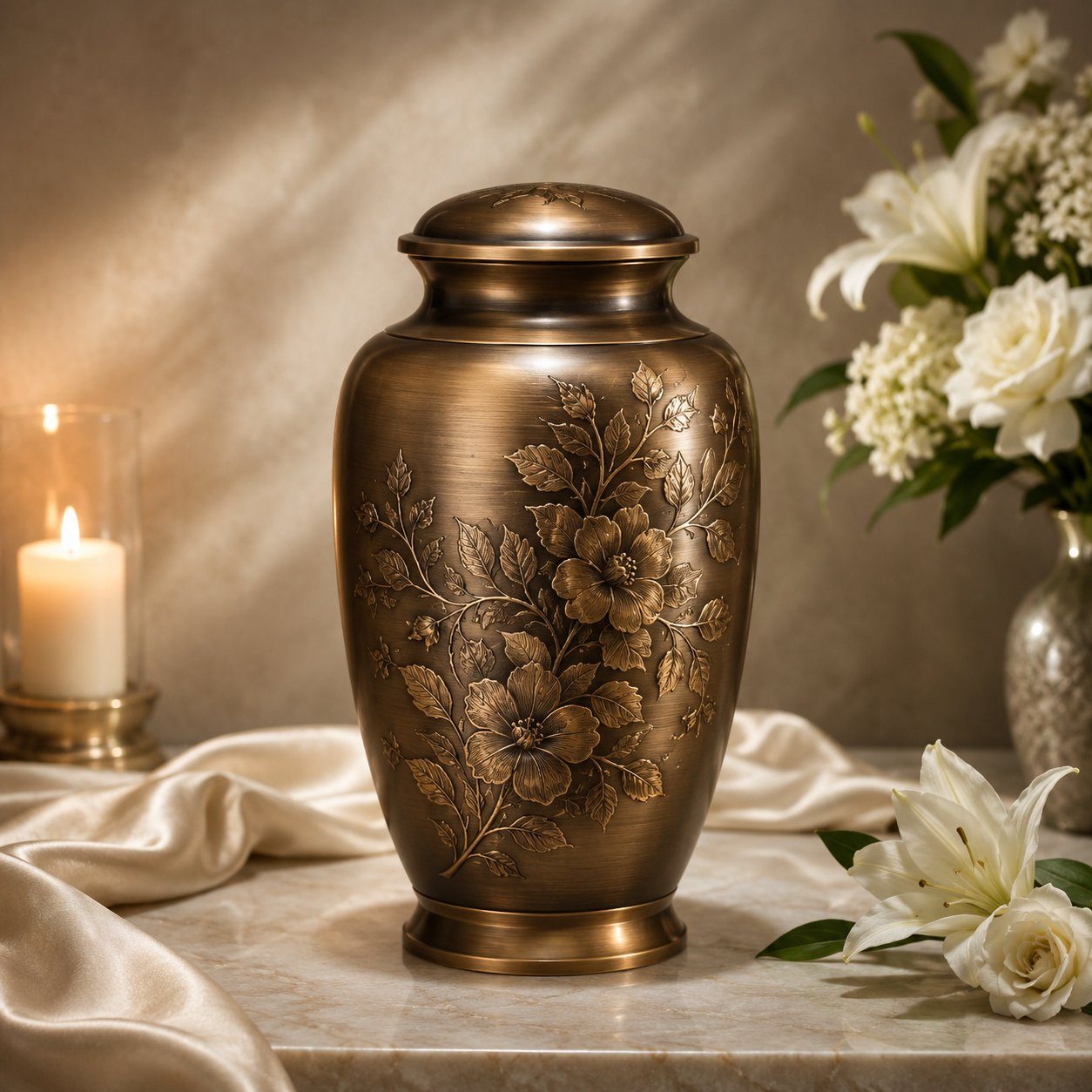Urna cineraria in bronzo con decoro floreale – Napoli